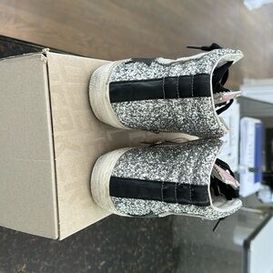 GOLDEN GOOSE SLIDE SIZE 38 Suede toe and tongue,pink laminated side with glitter